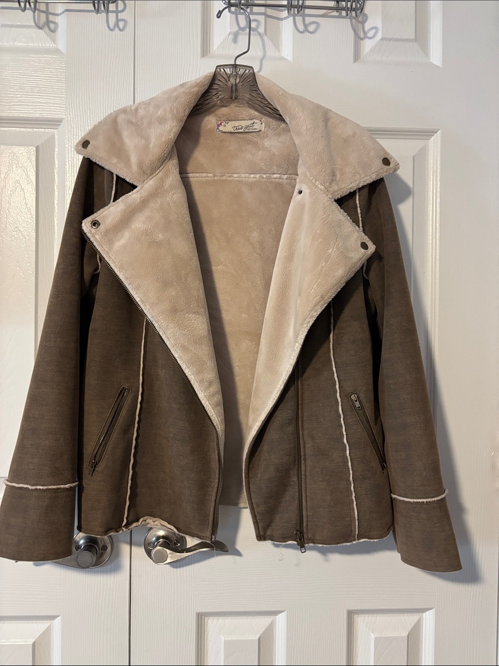 Dry Goods Faux Suede Shearling Bomber Jacket - Beige & Taupe